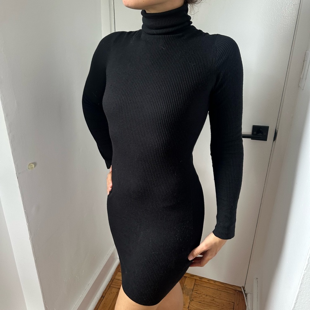 Enza Costa Black Turtleneck ribbed sweater Dress